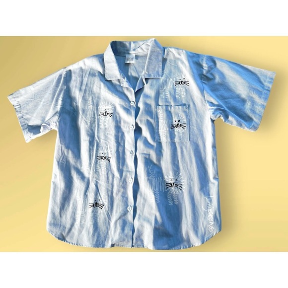 VTG Lauriejo Designs Sailor Strips Hand Painted Lions Novelty Blouse Women's XL - Picture 1 of 12